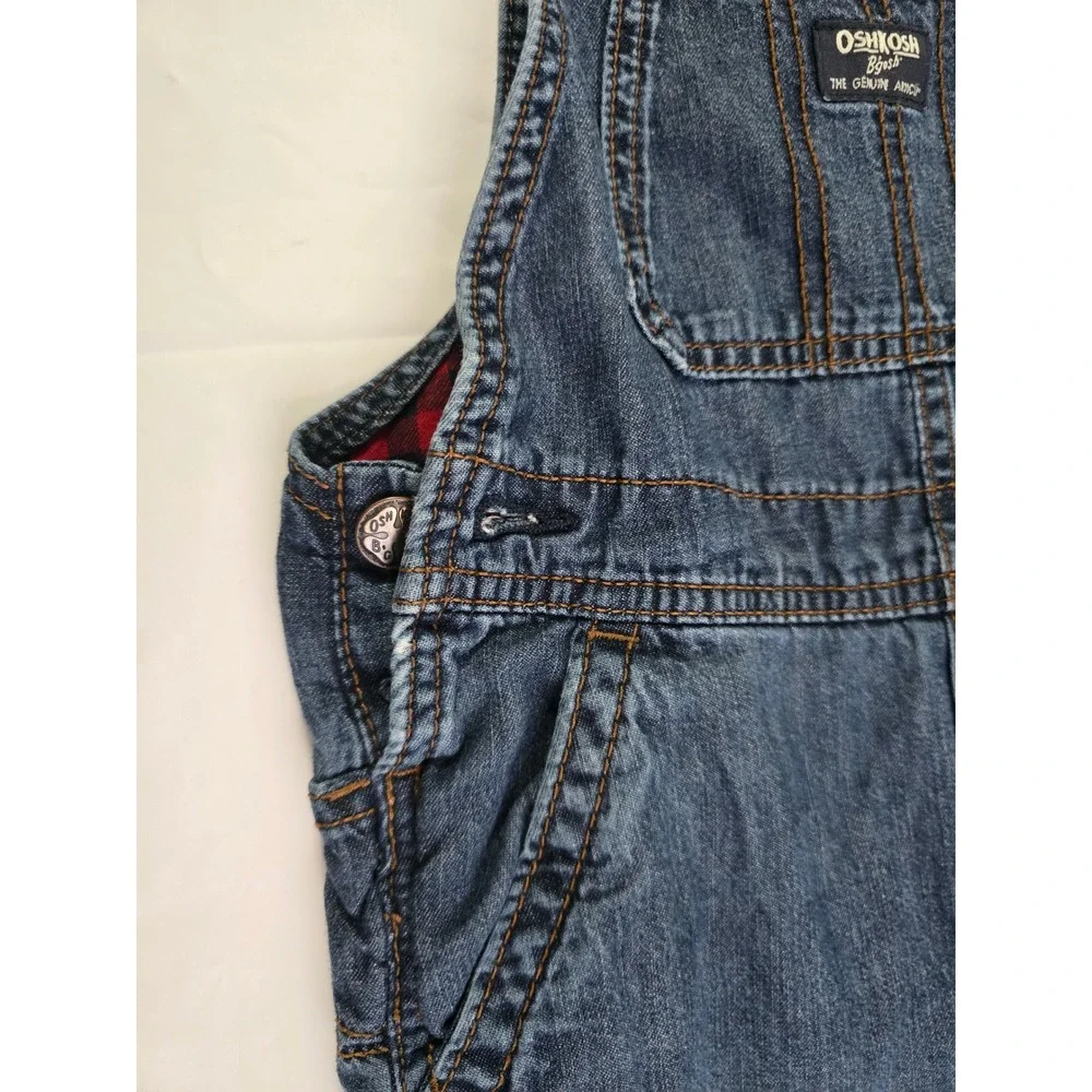 OshKosh Bgosh Boys 5T Flannel Lined Denim Overall BuffaloPlaid Blue Red 21602610